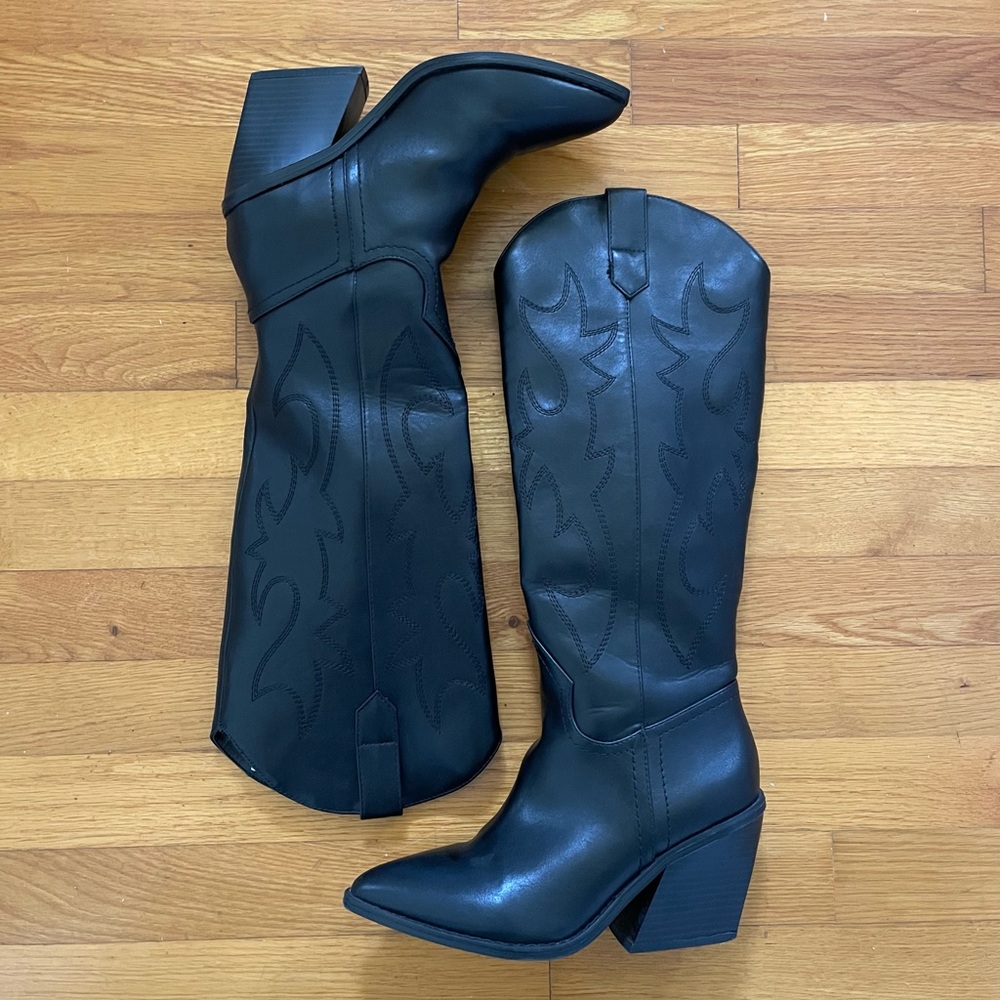 Madden Girl Black Knee High Black Western Boots 7M (vegan leather) - Picture 2 of 8